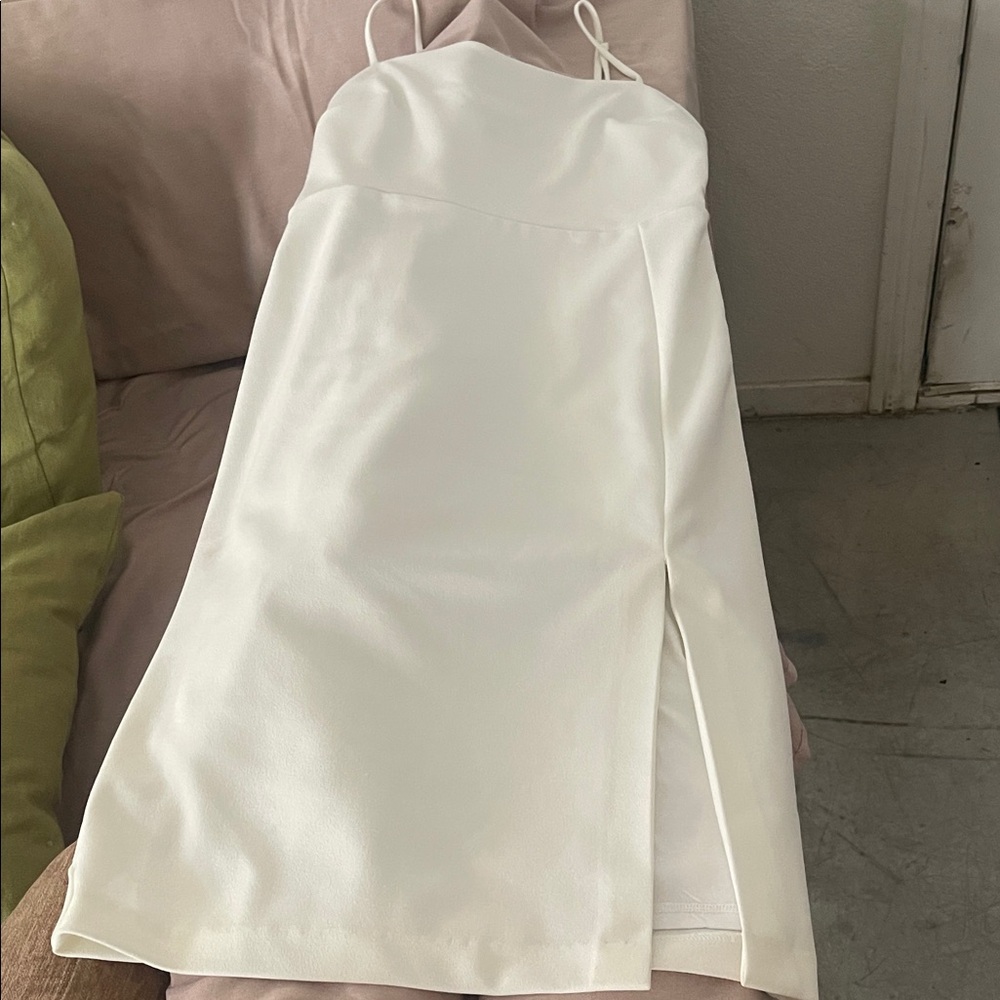Express White Satin Slip Dress with Spaghetti Straps